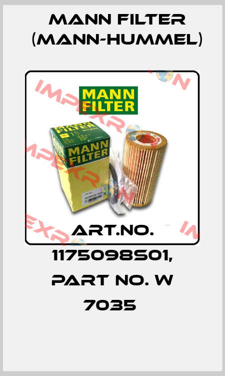 Art.No. 1175098S01, Part No. W 7035  Mann Filter (Mann-Hummel)