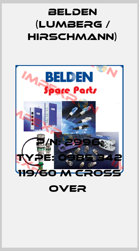 P/N: 2996, Type: 0985 342 119/60 M Cross over  Belden (Lumberg / Hirschmann)