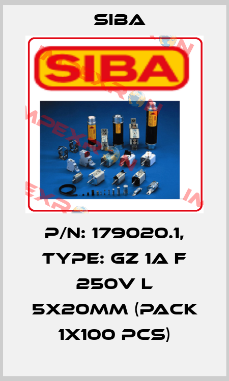 P/N: 179020.1, Type: GZ 1A F 250V L 5x20mm (pack 1x100 pcs) Siba