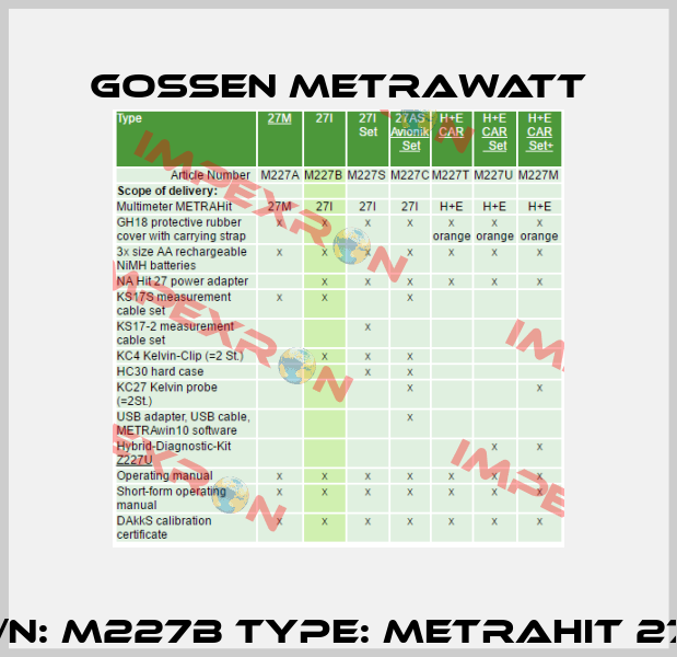 P/N: M227B Type: METRAHIT 27I  Gossen Metrawatt