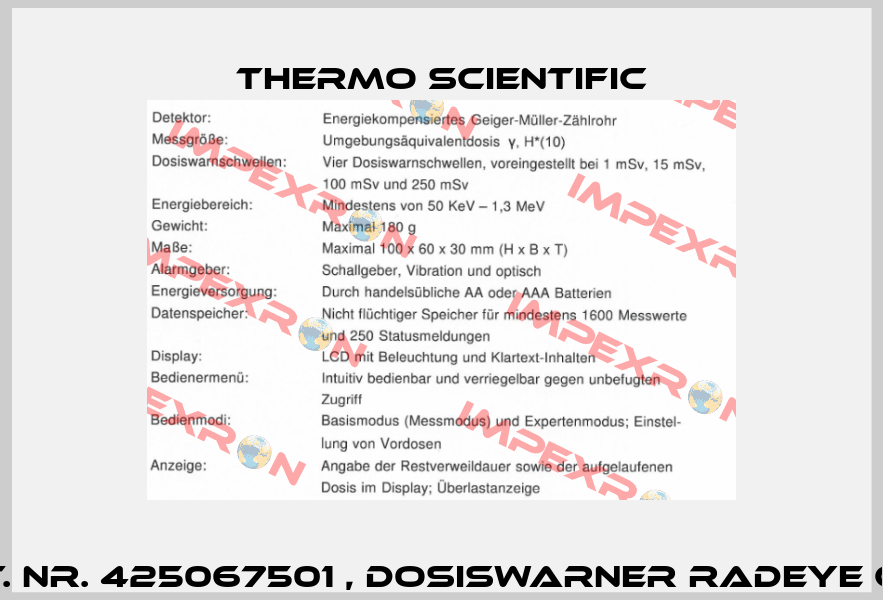 Art. Nr. 425067501 , Dosiswarner RadEye G-10  Thermo Scientific